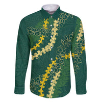 Hawaii Puakenikeni - Maile Lei Family Matching Off Shoulder Short Dress and Hawaiian Shirt Sage Green