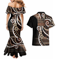 Samoa Siapo Classic Motif Couples Matching Mermaid Dress and Hawaiian Shirt Manuia le tutoatasi o Samoa Independence Black Style LT7 - Polynesian Pride