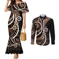 Samoa Siapo Classic Motif Couples Matching Mermaid Dress and Long Sleeve Button Shirt Manuia le tutoatasi o Samoa Independence Black Style LT7 Black - Polynesian Pride