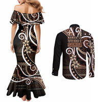 Samoa Siapo Classic Motif Couples Matching Mermaid Dress and Long Sleeve Button Shirt Manuia le tutoatasi o Samoa Independence Black Style LT7 - Polynesian Pride