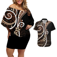 Samoa Siapo Classic Motif Couples Matching Off Shoulder Short Dress and Hawaiian Shirt Manuia le tutoatasi o Samoa Independence Black Style LT7 Black - Polynesian Pride