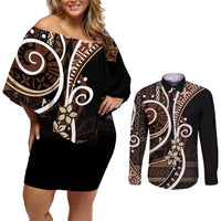 Samoa Siapo Classic Motif Couples Matching Off Shoulder Short Dress and Long Sleeve Button Shirt Manuia le tutoatasi o Samoa Independence Black Style LT7 Black - Polynesian Pride