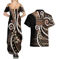 Samoa Siapo Classic Motif Couples Matching Summer Maxi Dress and Hawaiian Shirt Manuia le tutoatasi o Samoa Independence Black Style LT7 - Polynesian Pride