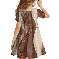 Polynesian Tribal Pattern Patchwork Picturesque Family Matching Long Sleeve Bodycon Dress and Hawaiian Shirt Mocha