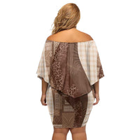 Polynesian Tribal Pattern Patchwork Picturesque Family Matching Off Shoulder Short Dress and Hawaiian Shirt Mocha