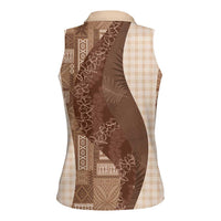 Polynesian Tribal Pattern Patchwork Picturesque Women Sleeveless Polo Shirt Mocha