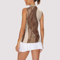 Polynesian Tribal Pattern Patchwork Picturesque Women Sleeveless Polo Shirt Mocha