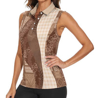Polynesian Tribal Pattern Patchwork Picturesque Women Sleeveless Polo Shirt Mocha