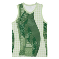 Polynesian Tribal Pattern Patchwork Picturesque Basketball Jersey Sage Green