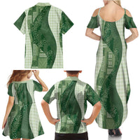 Polynesian Tribal Pattern Patchwork Picturesque Family Matching Summer Maxi Dress and Hawaiian Shirt Sage Green