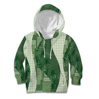 Polynesian Tribal Pattern Patchwork Picturesque Kid Hoodie Sage Green