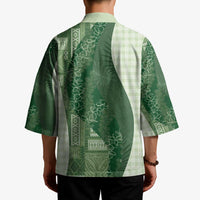 Polynesian Tribal Pattern Patchwork Picturesque Kimono Sage Green
