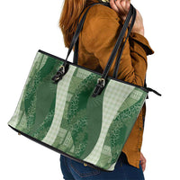 Polynesian Tribal Pattern Patchwork Picturesque Leather Tote Bag Sage Green