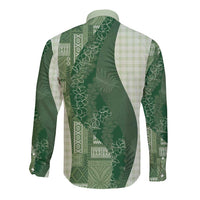 Polynesian Tribal Pattern Patchwork Picturesque Long Sleeve Button Shirt Sage Green