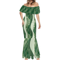 Polynesian Tribal Pattern Patchwork Picturesque Mermaid Dress Sage Green
