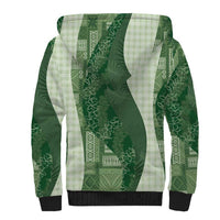 Polynesian Tribal Pattern Patchwork Picturesque Sherpa Hoodie Sage Green