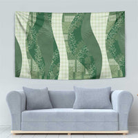 Polynesian Tribal Pattern Patchwork Picturesque Tapestry Sage Green