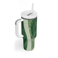 Polynesian Tribal Pattern Patchwork Picturesque Tumbler With Handle Sage Green