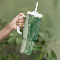 Polynesian Tribal Pattern Patchwork Picturesque Tumbler With Handle Sage Green