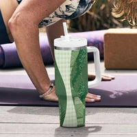 Polynesian Tribal Pattern Patchwork Picturesque Tumbler With Handle Sage Green