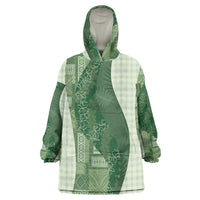 Polynesian Tribal Pattern Patchwork Picturesque Wearable Blanket Hoodie Sage Green
