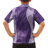 Polynesian Tribal Pattern Patchwork Picturesque Family Matching Long Sleeve Bodycon Dress and Hawaiian Shirt Deep Violet LT7 - Polynesian Pride