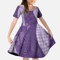 Polynesian Tribal Pattern Patchwork Picturesque Family Matching Long Sleeve Bodycon Dress and Hawaiian Shirt Deep Violet LT7 Daughter's Dress Violet - Polynesian Pride
