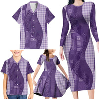 Polynesian Tribal Pattern Patchwork Picturesque Family Matching Long Sleeve Bodycon Dress and Hawaiian Shirt Deep Violet LT7 - Polynesian Pride