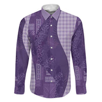 Polynesian Tribal Pattern Patchwork Picturesque Family Matching Long Sleeve Bodycon Dress and Hawaiian Shirt Deep Violet LT7 Dad's Shirt - Long Sleeve Violet - Polynesian Pride