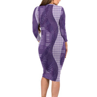 Polynesian Tribal Pattern Patchwork Picturesque Family Matching Long Sleeve Bodycon Dress and Hawaiian Shirt Deep Violet LT7 - Polynesian Pride