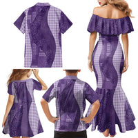 Polynesian Tribal Pattern Patchwork Picturesque Family Matching Mermaid Dress and Hawaiian Shirt Deep Violet