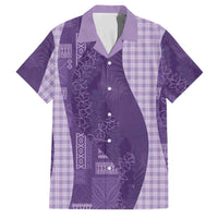 Polynesian Tribal Pattern Patchwork Picturesque Family Matching Off The Shoulder Long Sleeve Dress and Hawaiian Shirt Deep Violet