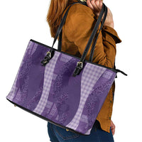 Polynesian Tribal Pattern Patchwork Picturesque Leather Tote Bag Deep Violet