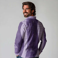 Polynesian Tribal Pattern Patchwork Picturesque Long Sleeve Polo Shirt Deep Violet
