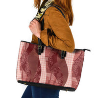 Polynesian Tribal Pattern Patchwork Picturesque Leather Tote Bag Crimson