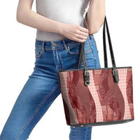 Polynesian Tribal Pattern Patchwork Picturesque Leather Tote Bag Crimson