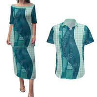 Polynesian Tribal Pattern Patchwork Picturesque Couples Matching Puletasi and Hawaiian Shirt Oceanic