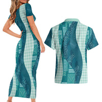 Polynesian Tribal Pattern Patchwork Picturesque Couples Matching Short Sleeve Bodycon Dress and Hawaiian Shirt Oceanic