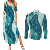 Polynesian Tribal Pattern Patchwork Picturesque Couples Matching Summer Maxi Dress and Long Sleeve Button Shirt Oceanic