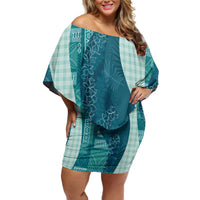 Polynesian Tribal Pattern Patchwork Picturesque Off Shoulder Short Dress Oceanic