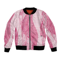 Polynesian Tribal Pattern Patchwork Picturesque Bomber Jacket Rose Pink