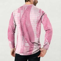 Polynesian Tribal Pattern Patchwork Picturesque Button Sweatshirt Rose Pink