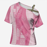 Polynesian Tribal Pattern Patchwork Picturesque Cross Shoulder Shirt Rose Pink