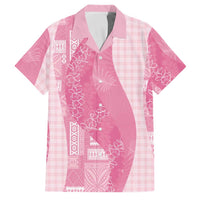 Polynesian Tribal Pattern Patchwork Picturesque Family Matching Off Shoulder Short Dress and Hawaiian Shirt Rose Pink