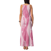 Polynesian Tribal Pattern Patchwork Picturesque Family Matching Tank Maxi Dress and Hawaiian Shirt Rose Pink