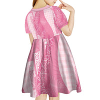 Polynesian Tribal Pattern Patchwork Picturesque Kid Short Sleeve Dress Rose Pink