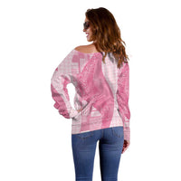 Polynesian Tribal Pattern Patchwork Picturesque Off Shoulder Sweater Rose Pink