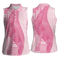 Polynesian Tribal Pattern Patchwork Picturesque Women Sleeveless Polo Shirt Rose Pink