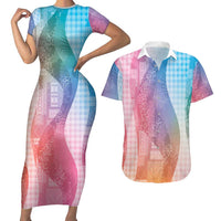 Polynesian Tribal Pattern Patchwork Picturesque Couples Matching Short Sleeve Bodycon Dress and Hawaiian Shirt Holographic