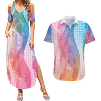 Polynesian Tribal Pattern Patchwork Picturesque Couples Matching Summer Maxi Dress and Hawaiian Shirt Holographic